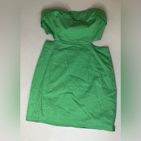 Sky To Moon Green Linen Look Cut Out Lined Bodycon Dress Size Large NWT - Picture 2 of 8